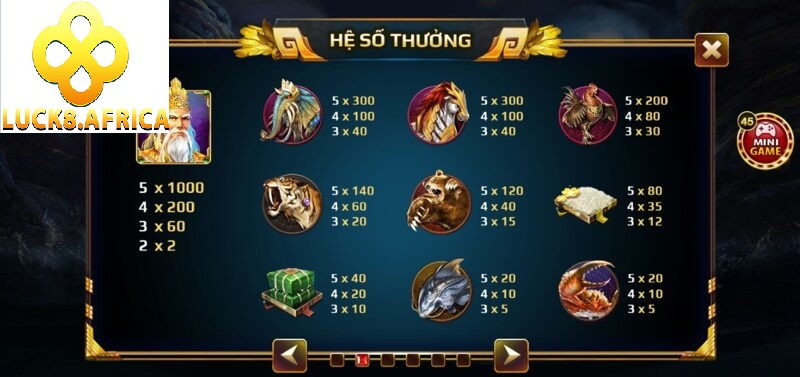 Nổ Hũ Sơn tinh Thủy Tinh Tại Luck8 Hấp Dẫn Số 1 2025 3 Mức đổi thưởng trong game Sơn Tinh Thủy Tinh Luck8 vô cùng hấp dẫn